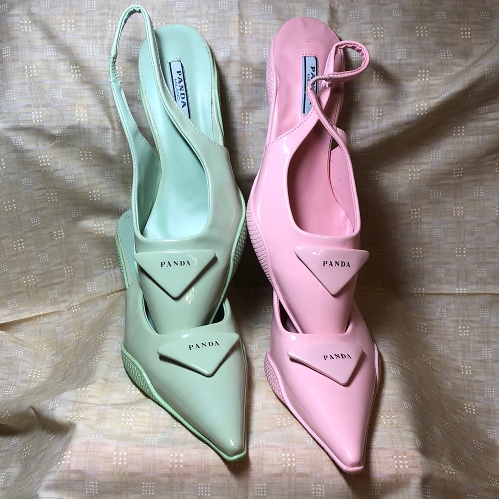 Prada-look (Panda) kitten heel duo!! Size 9.5, pink and green.